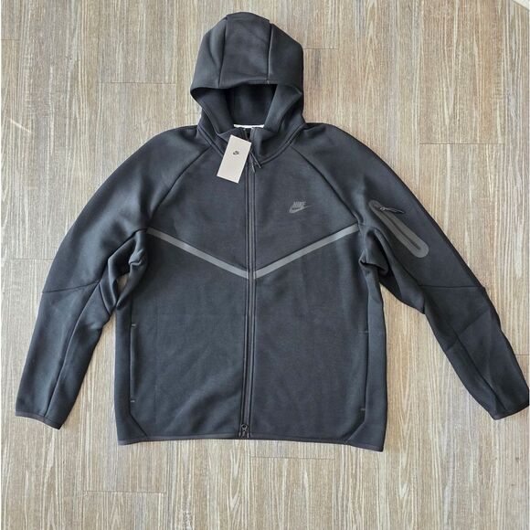 Nike Tech Fleece Windrunner Hoodie Full Zip Sportswear Triple Black Men's XL New - Picture 1 of 16